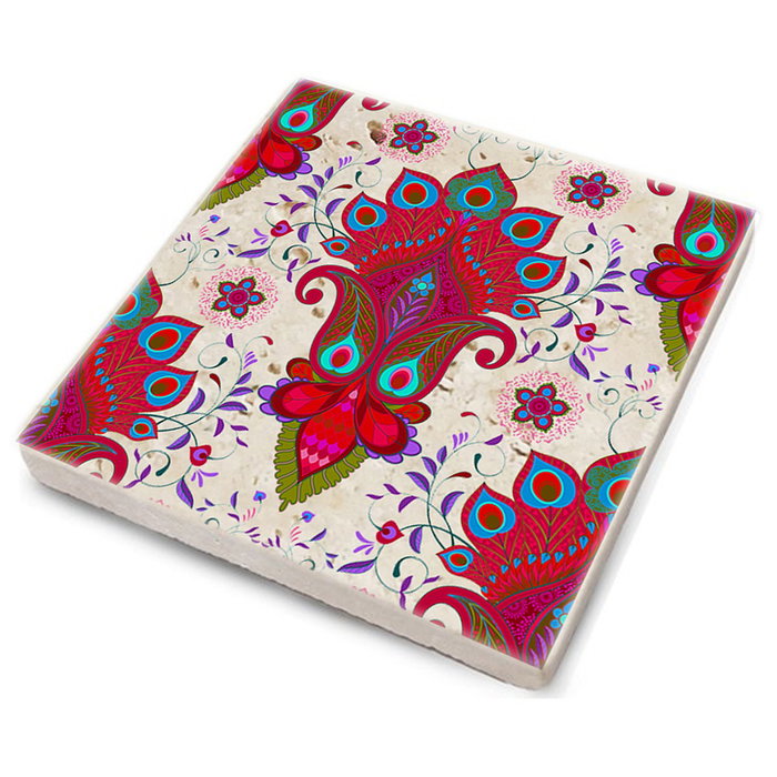 Hermia Juego de 4 Posavasos de Piedra Natural Multicolor
